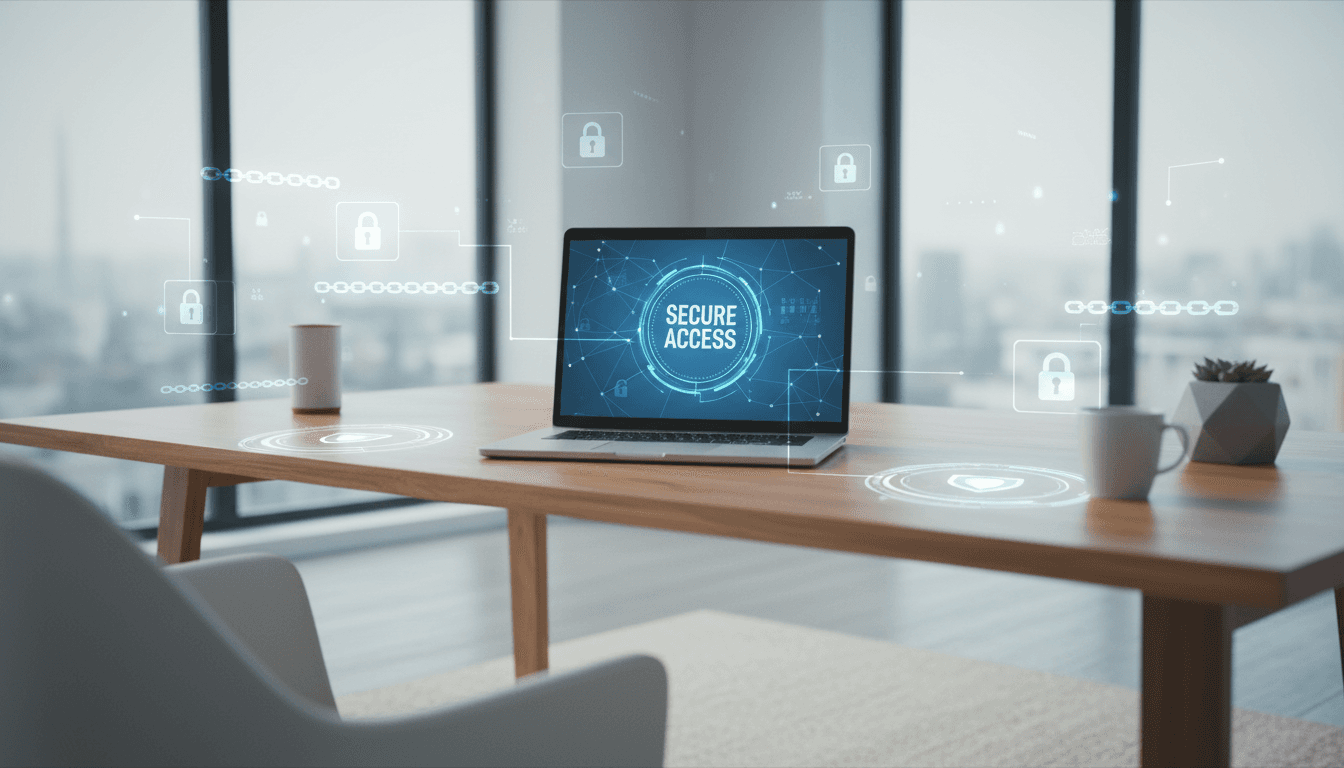 Modern secure digital workspace with encrypted data protection interface